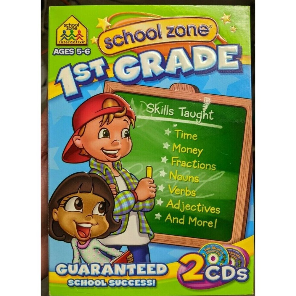 School Zone 1st Grade CD Game MAC OS X/WINDOWS -Vocabulary/Time/Money/Fractions